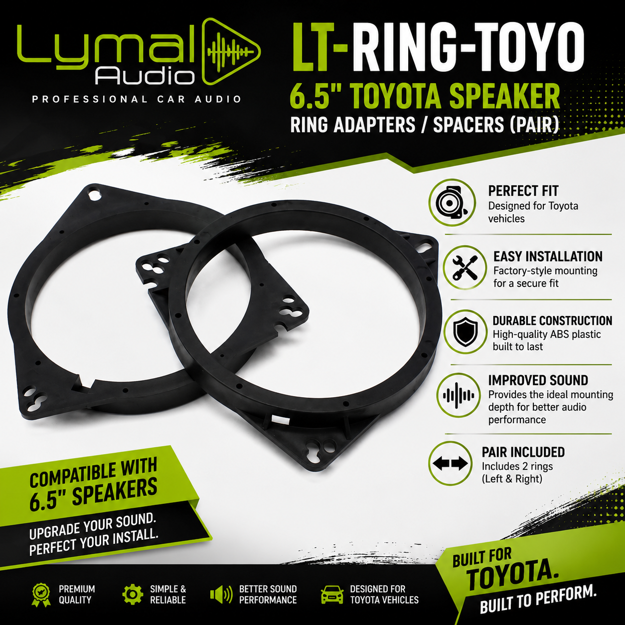 Lymal Audio LT-RING-TOYO – 6.5" Toyota Speaker Ring Adapters / Spacers (Pair)