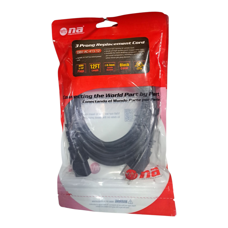 Nippon America DBV-AC-413-12 12FT 3-Prong Power Cable