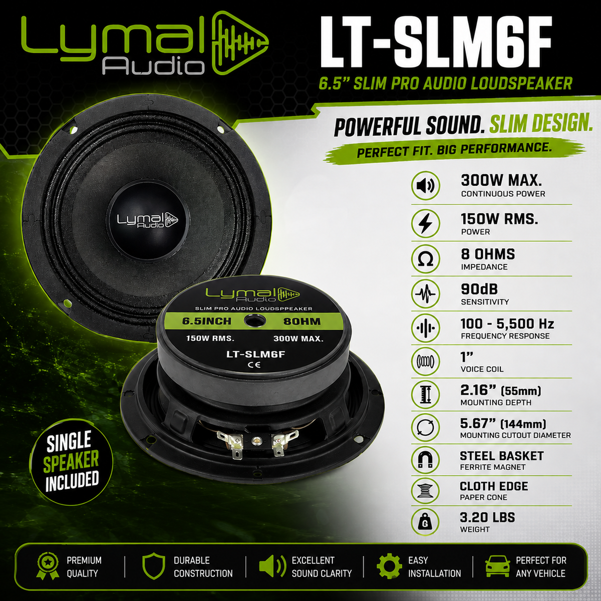 Lymal Audio LT-SLM6F | 6.5" Slim Loudspeaker – Ultra-Shallow Midrange