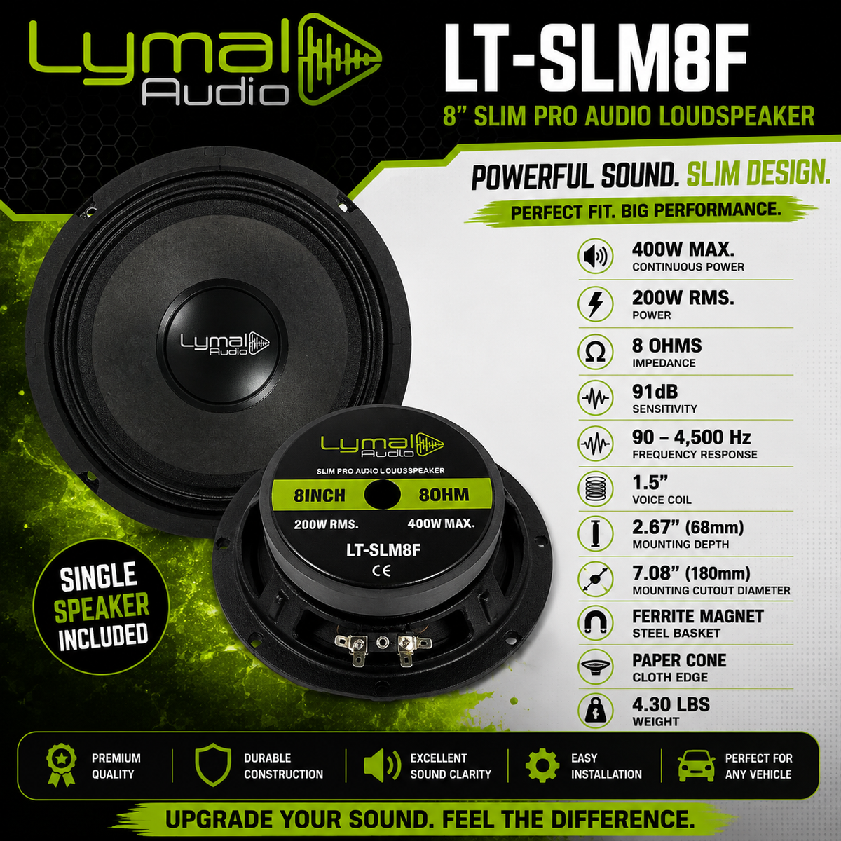 Lymal Audio LT-SLM8F | 8" Slim Loudspeaker – Ultra-Shallow Midrange