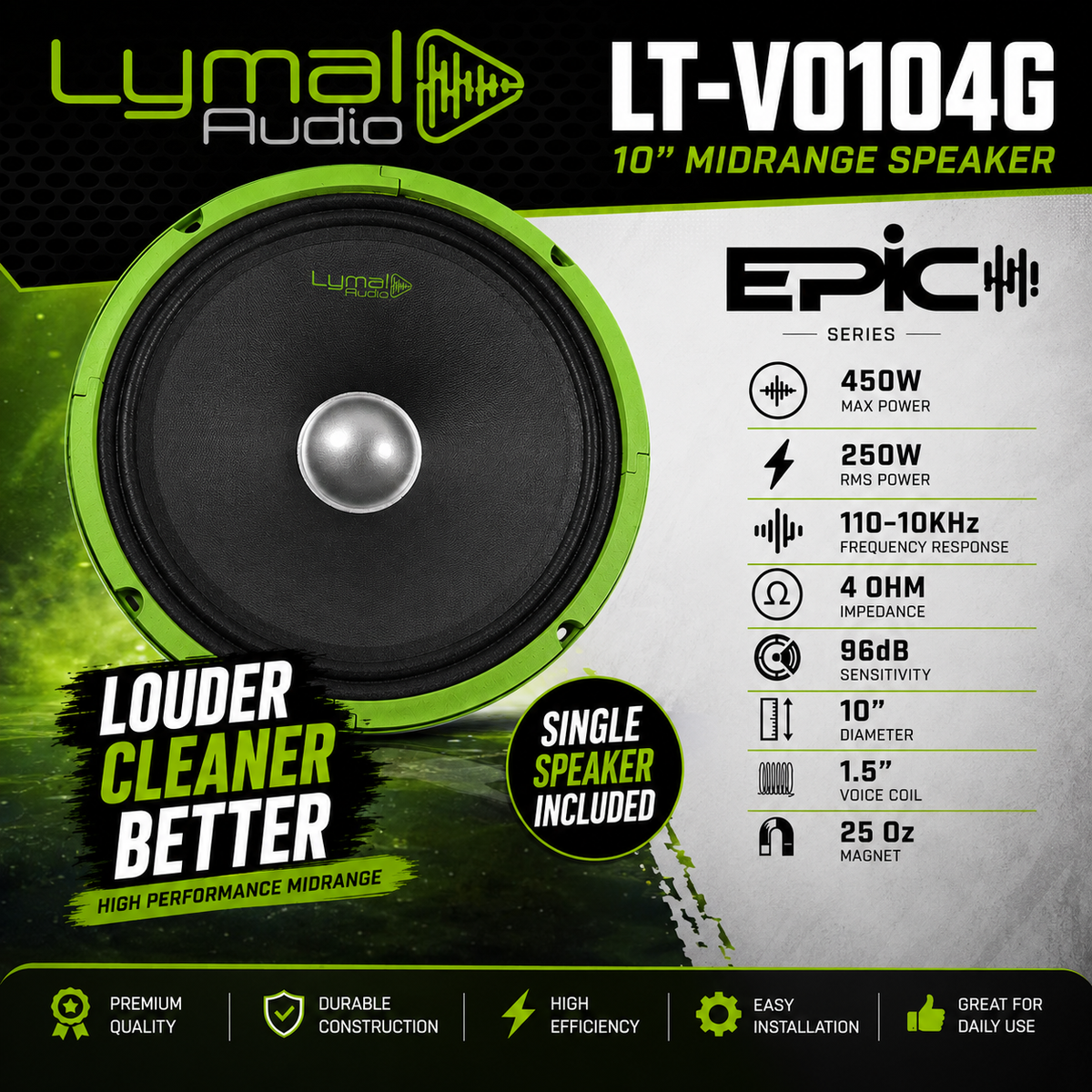Lymal Audio LT-VO104G 10" Midrange Speaker – 450W Max