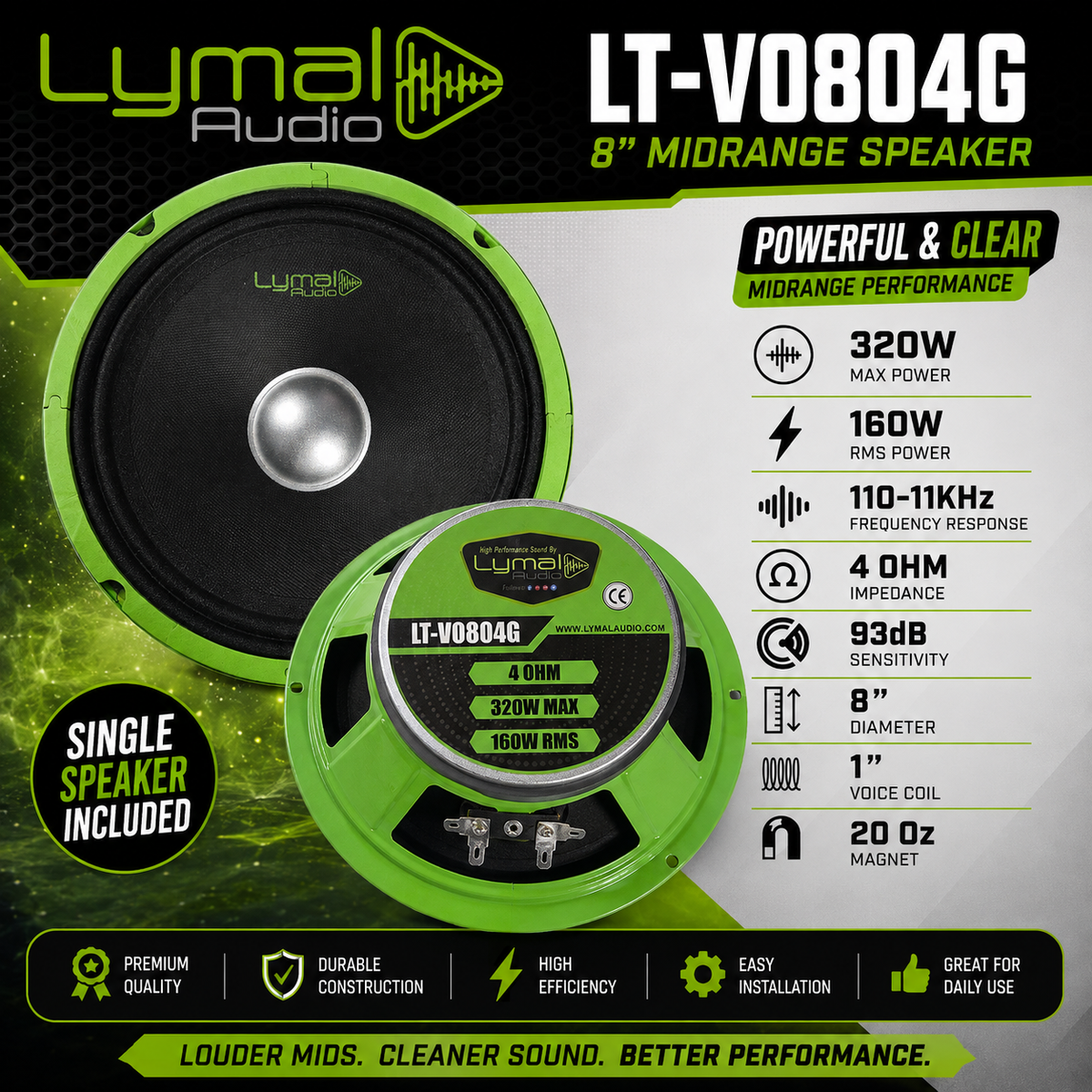 Lymal Audio LT-VO804G 8" Midrange Speaker - 320W Max