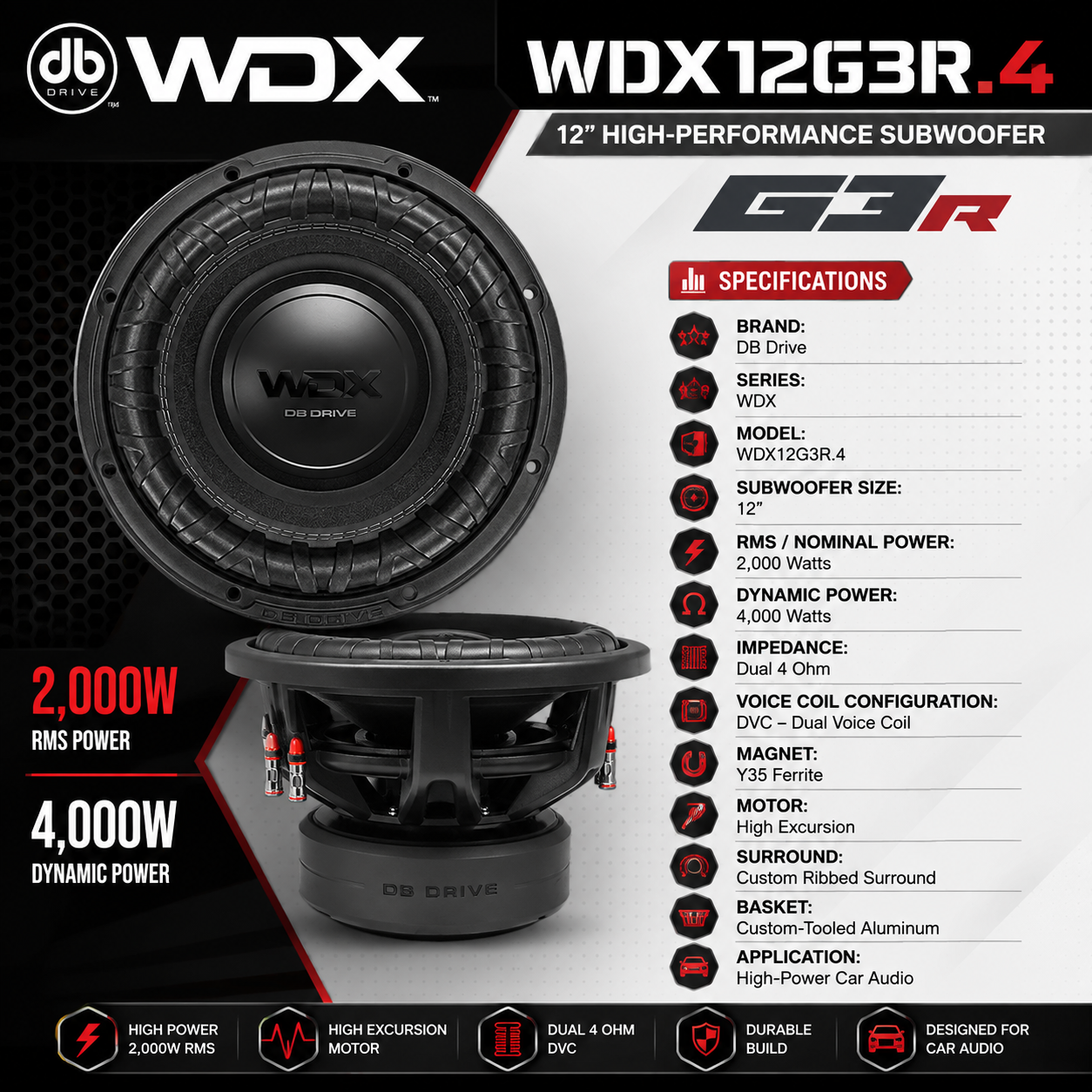 DB Drive WDX12G3R.4 – 12" High-Performance Subwoofer 4000w