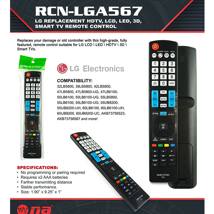 Universal LG Remote Control RCN-LGA567